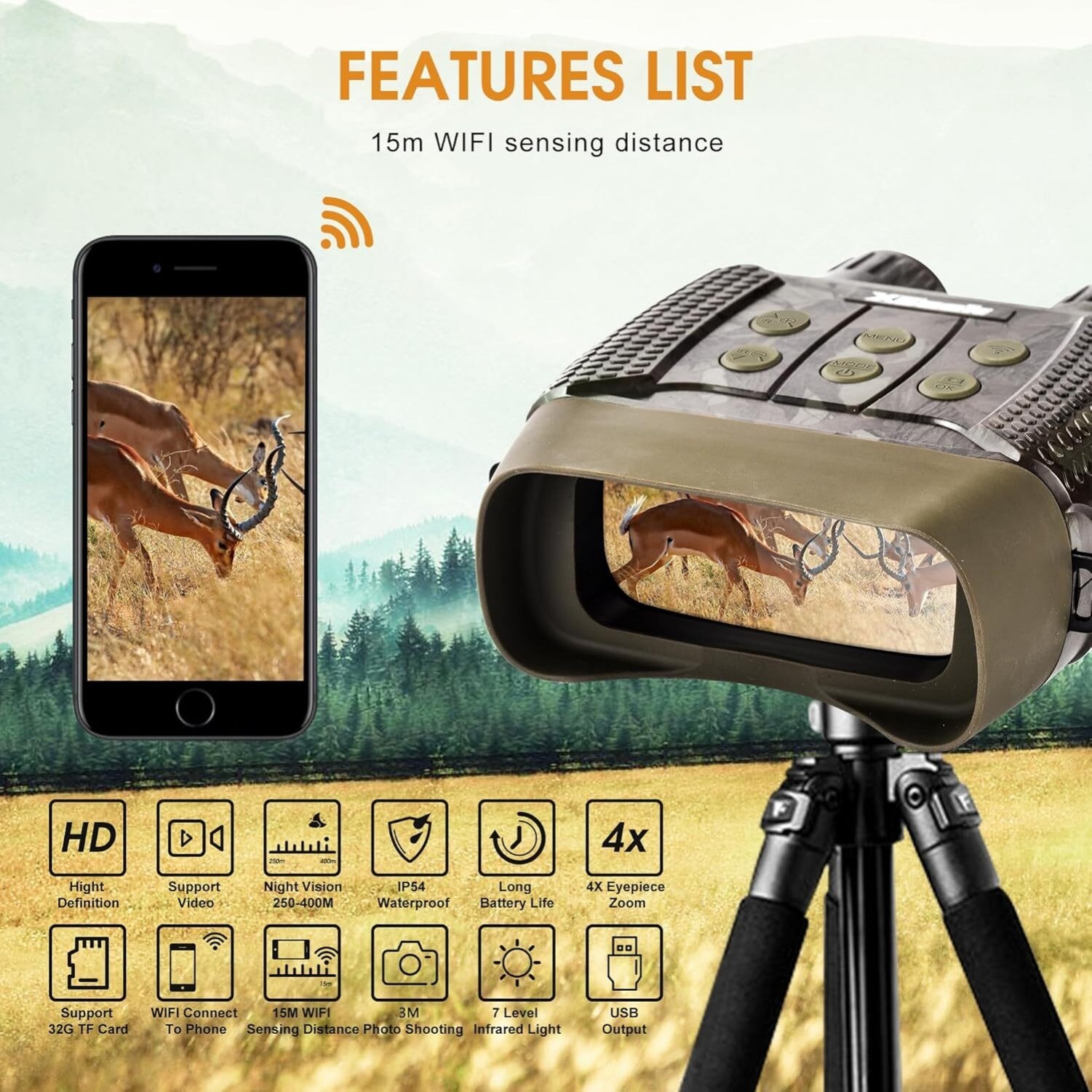 WiFi Night Vision Digital Goggles Scopes Binoculars 2.4" LCD Screen