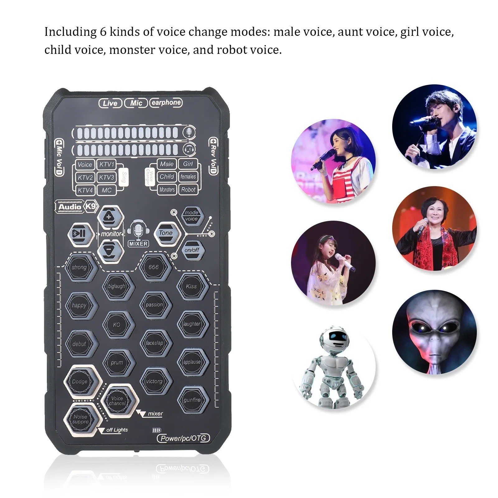 Portable Live Sound Voice Changer device Audio Mixer Sound Card Voice changer