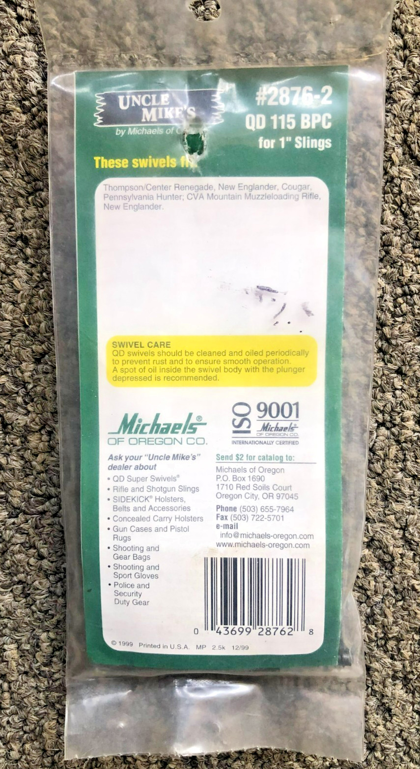 Uncle Mike's Muzzleloader QD 1" Sling 2876-2 T/C Renegade & New Englander Rifles
