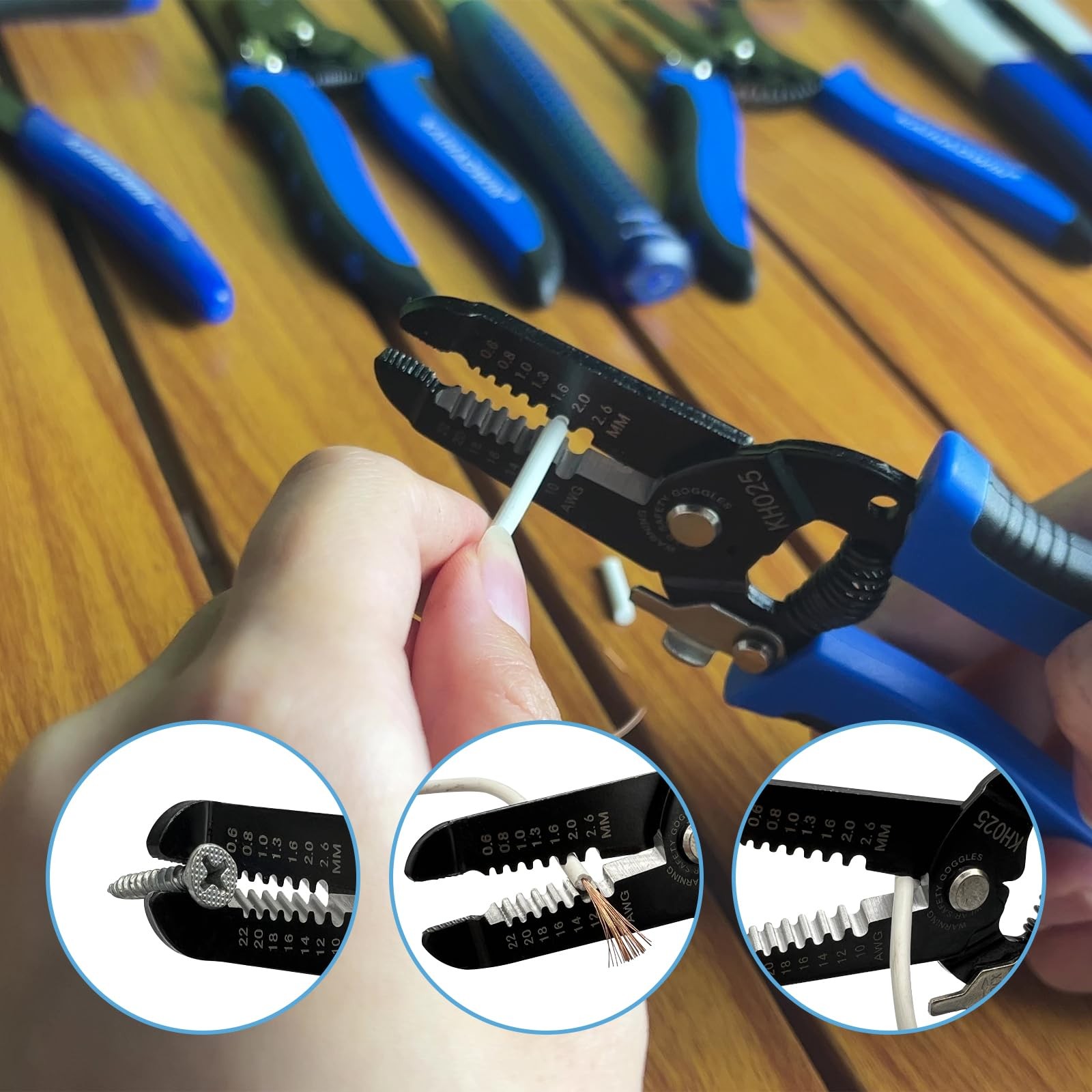 5 Pack Wire Stripper and Cutter with Safety Lock and Spring Loaded Profession...