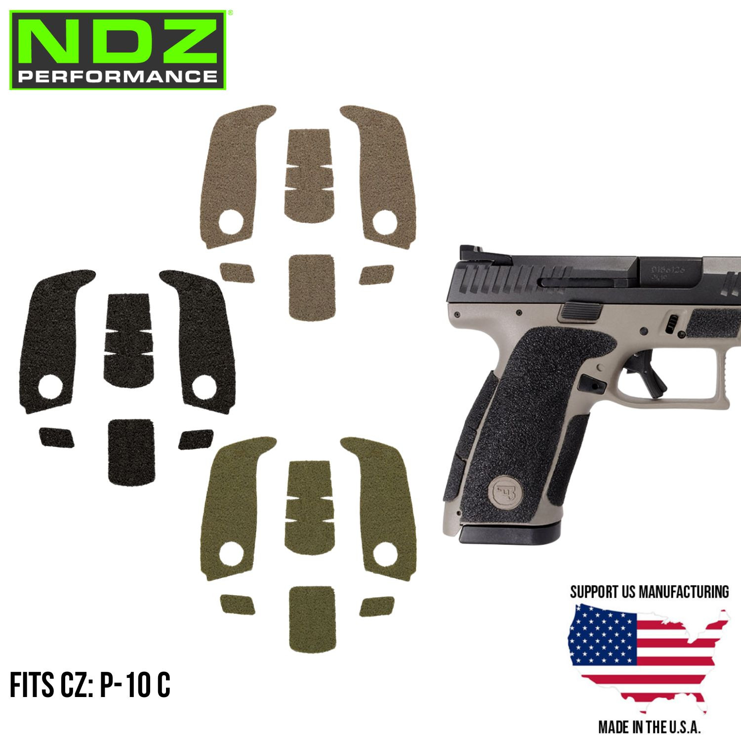 NDZ CZ P-10 C Enhanced Grip Tape Granulate Textured Durable Wrap Black, FDE, ODG