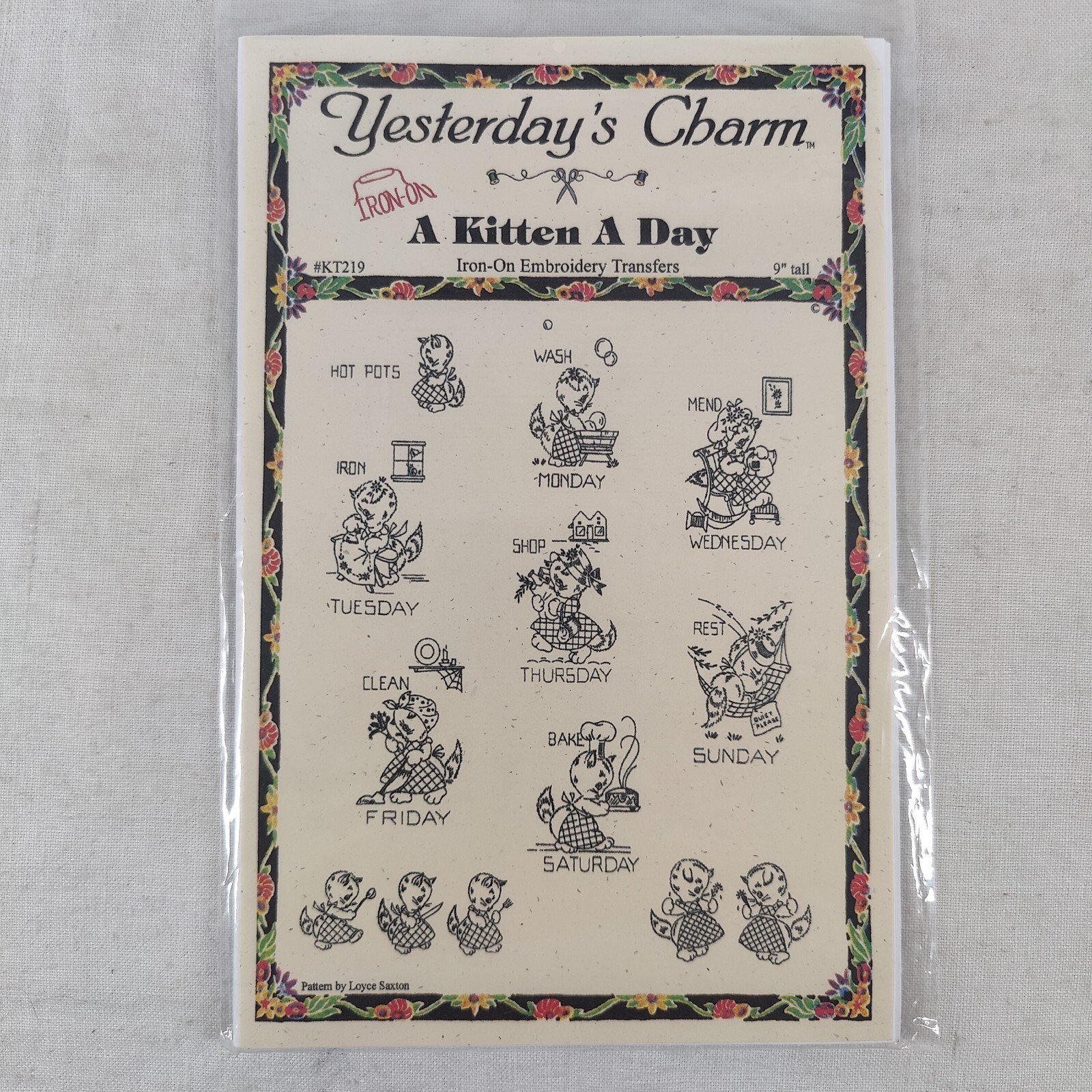 Kitten a Day Cat Animal Calendar Quilt Iron On Transfer Small 9" Tall