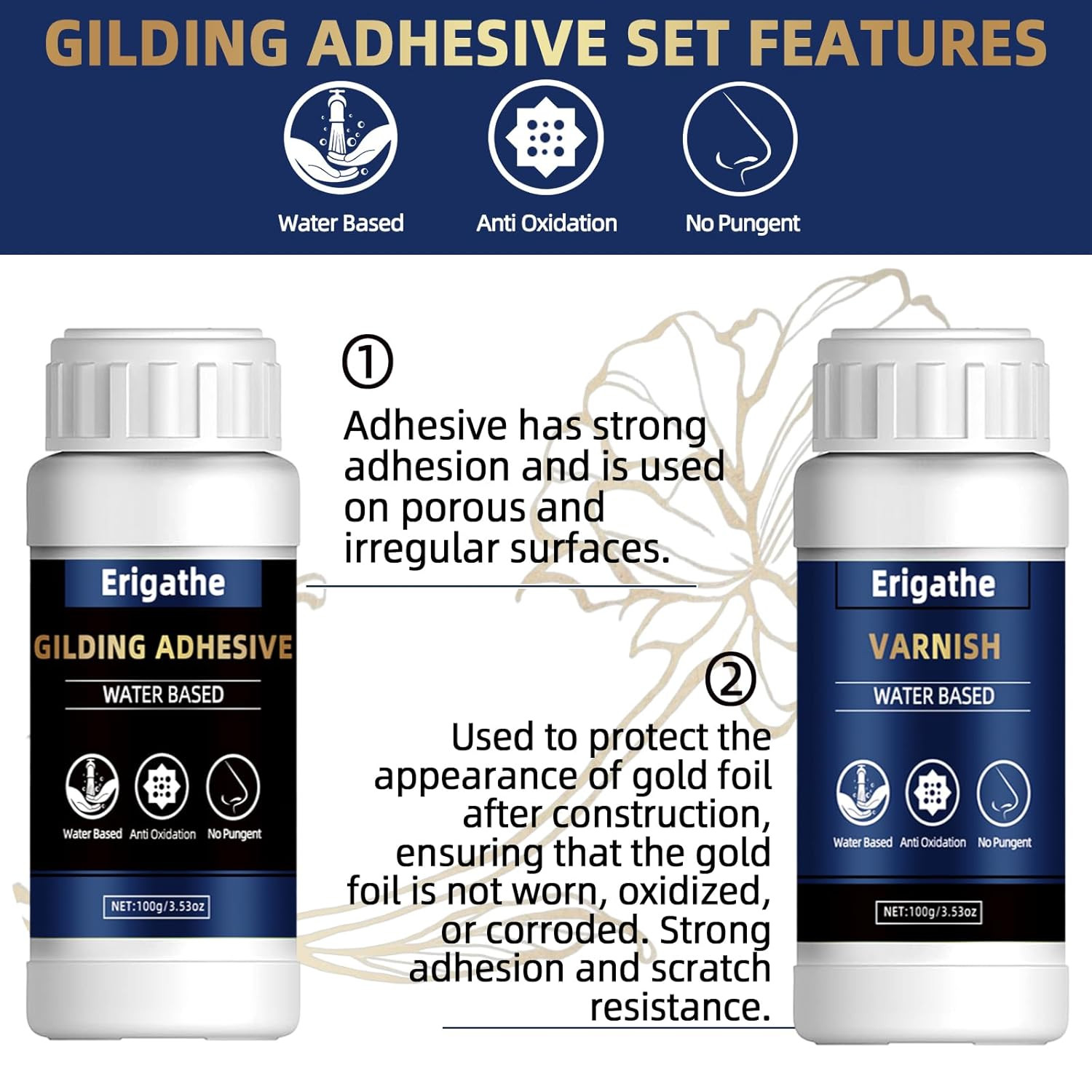Gold Leaf Kit, 100ml x2 Gilding Adhesive Set, Water Based Adhesive and Varnis...