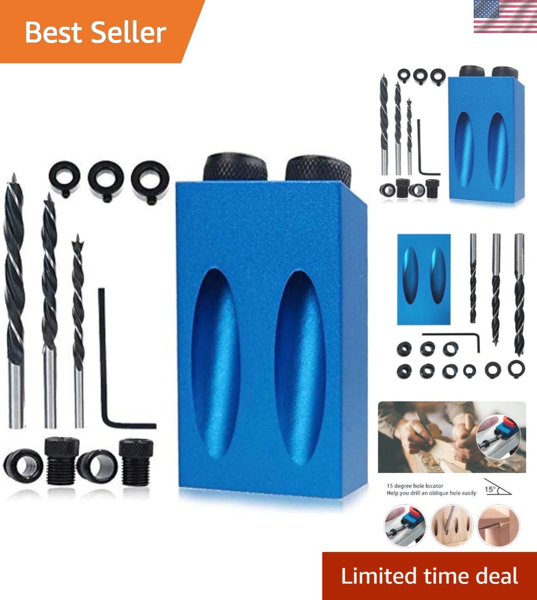 Aluminum Pocket Hole Jig Set with 6/8/10mm Adapters for Elegant Woodworking