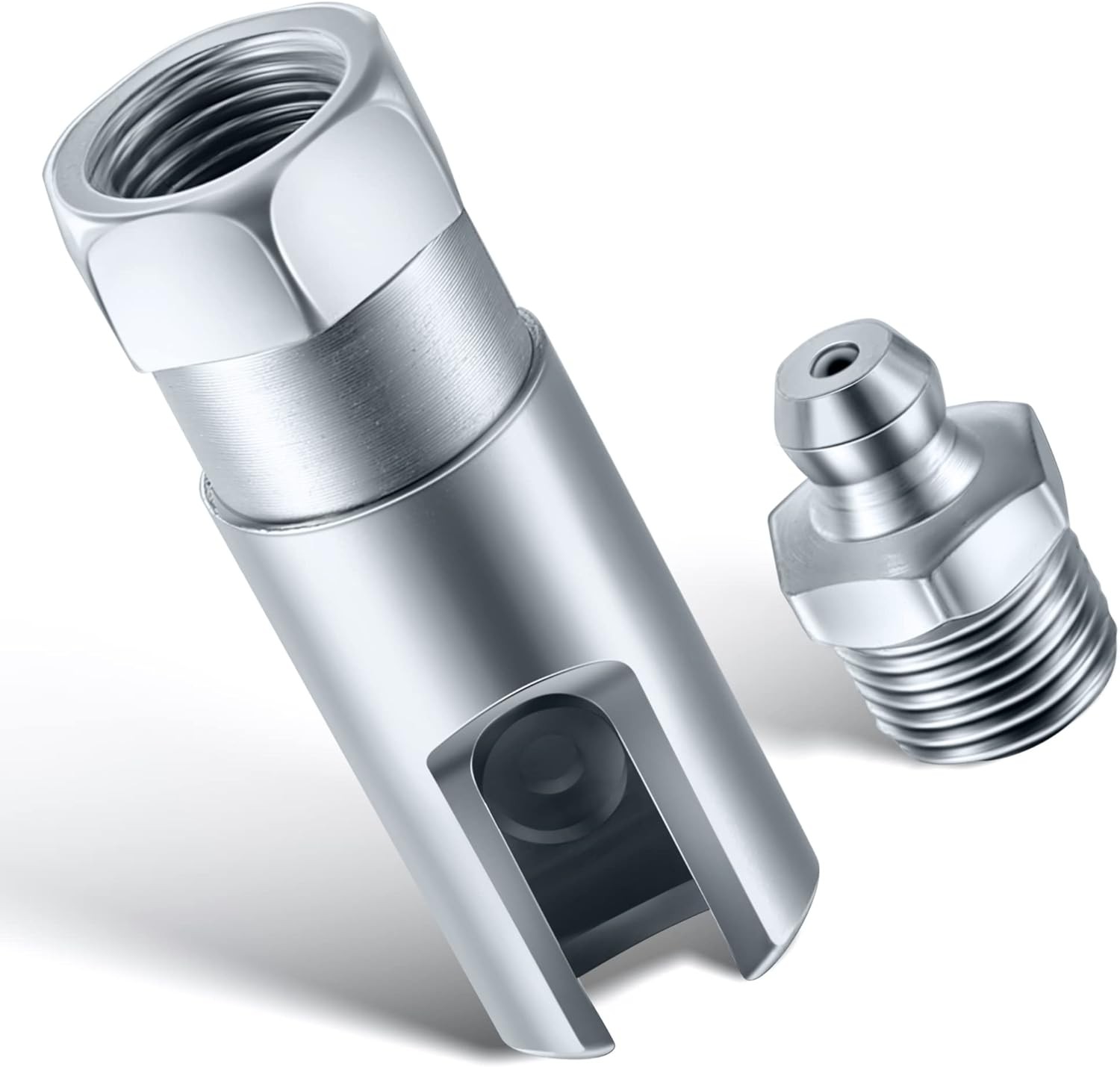 Saillong Grease Gun Coupler with 1/8 inch NPT Threads, Push on Slotted Right Ang