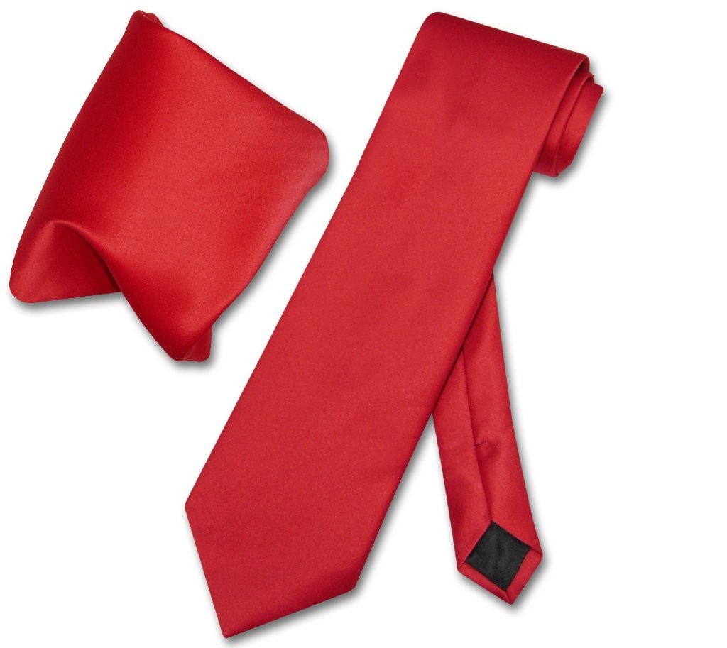 Vesuvio Napoli Solid RED Color NeckTie and Handkerchief Mens Neck Tie Set