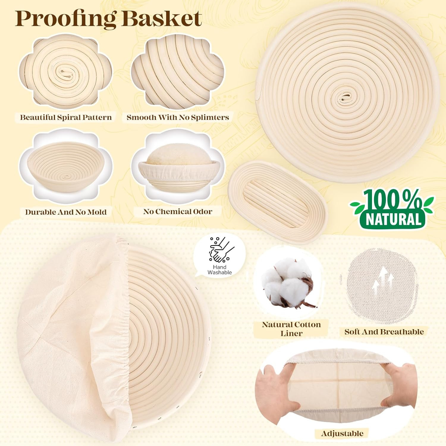 Sourdough Bread Baking Supplies, Sourdough Starter Kit, Bread Proofing Basket, B