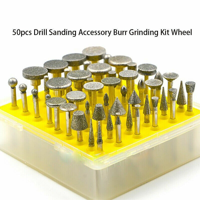Diamond Coated Grinding Grinder Head Glass Burr Bits for Rotary Tools 50Pcs/Set