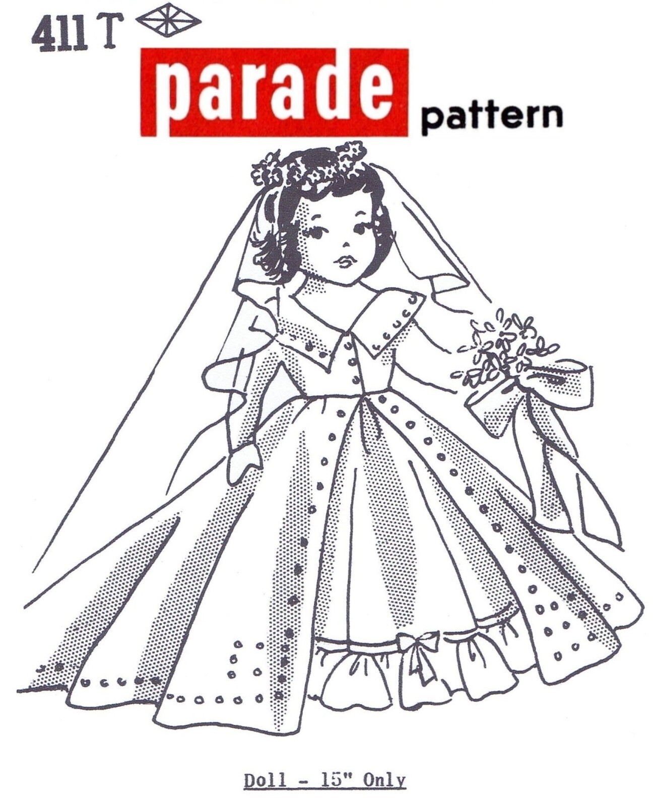 BRIDE DOLL Pattern PARADE 411-T Mail Order Approx. 15" UN-PRINTED