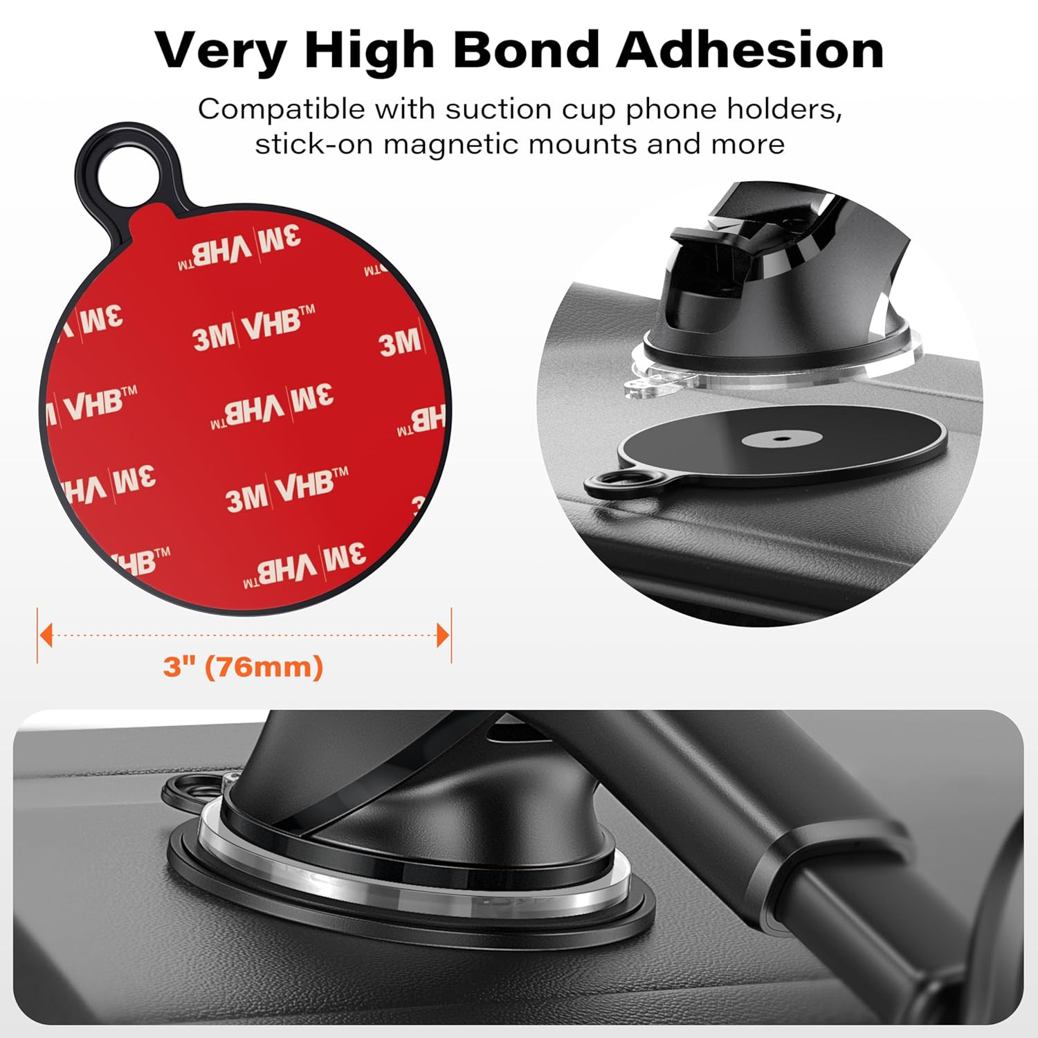 [3 Pack] Dashboard Pad Mounting Disk for Suction Cup Phone Mount Dash Cam Holder