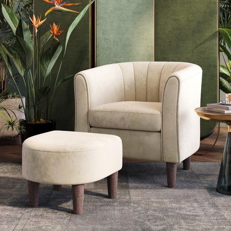 Accent Chair with Ottoman Modern Barrel Chair Comfy Armchair Reading Chair