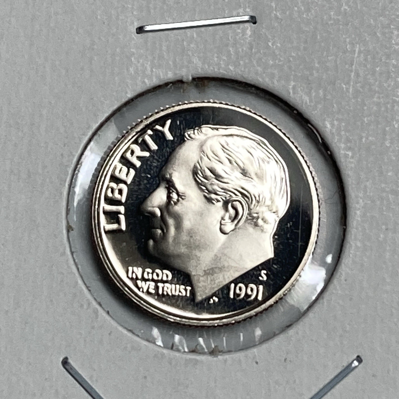 1991-S Proof Type Roosevelt 10 Cent Coin.