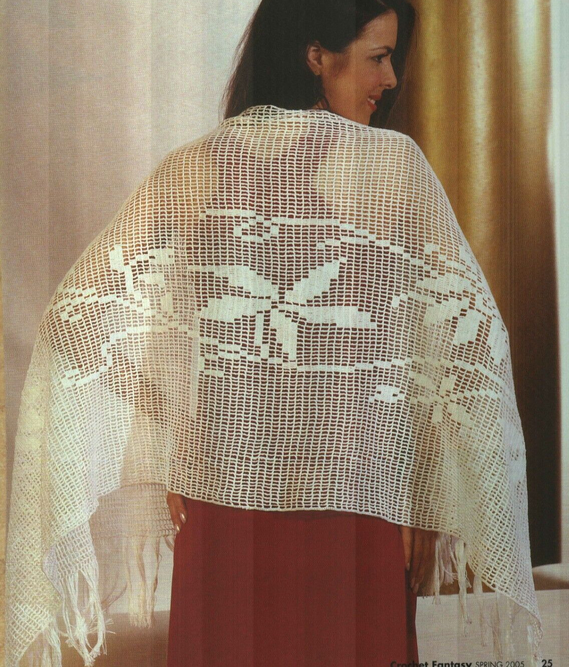 FLORAL FILET STOLE SHAWL WRAP WOMEN'S CROCHET PATTERN INSTRUCTIONS