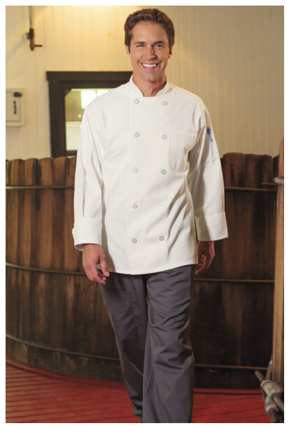 White Chef Coat, Long Sleeve, 10 Plastic Buttons. Size: XL - 402
