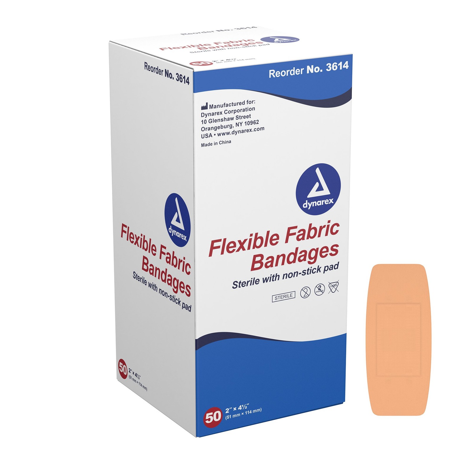 Adhesive Strip Dynarex Fabric Tan 2 X 4-1/2 Inch Sterile