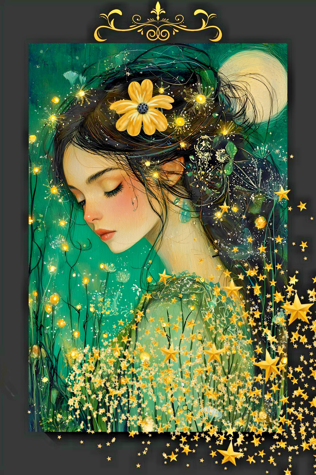 ACEO Miniature Art Print -  2.5x3.5 Artist Trading Card Moon Sparkle, Signed