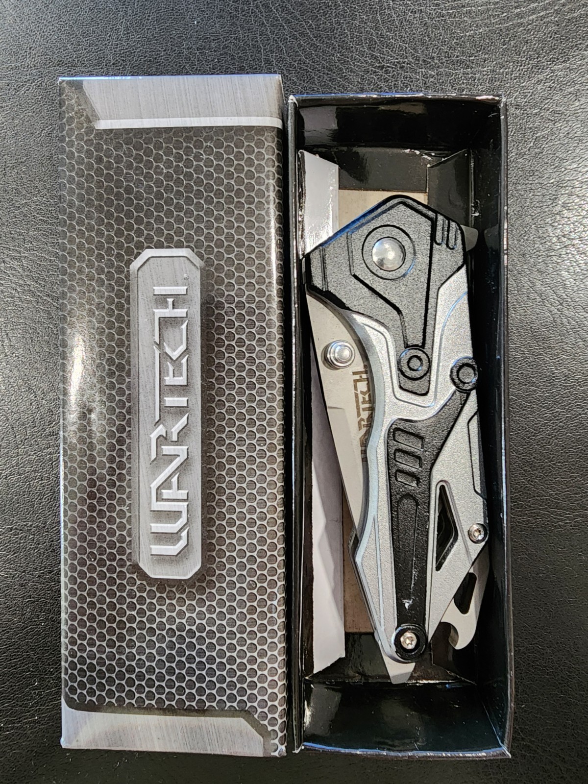Folding Knife Straight Edge Wartech Stainless Steel Silver Black PM1098BK