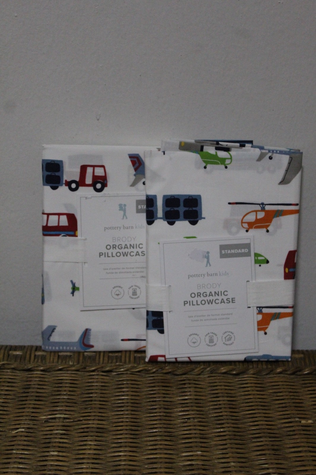 Pottery Barn Kids Brody Organic Pillow Cases. Planes.Trains. Automobile Set of 2