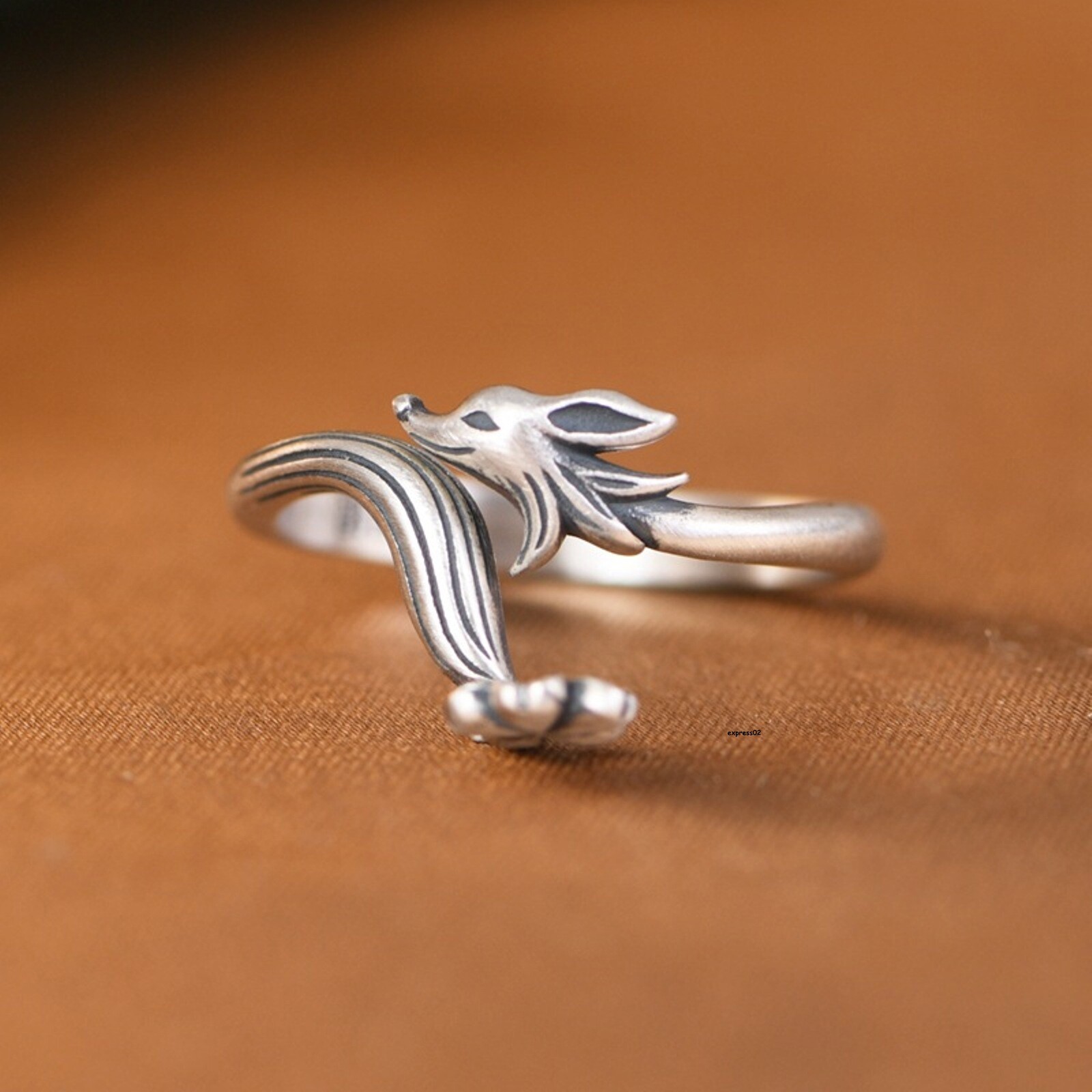 Solid 925 Sterling Silver Band Women gift Flower Fox Open Ring