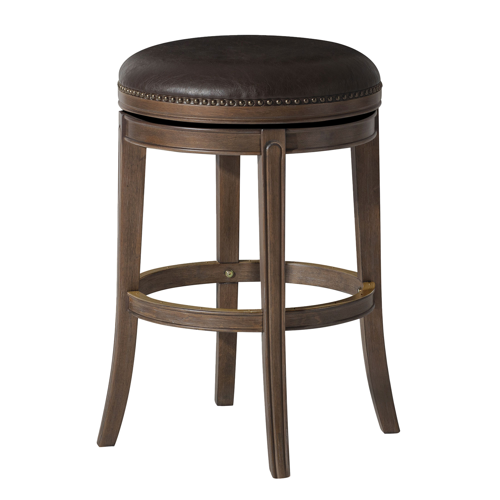 Maven Lane Backless Bar Stool, Walnut Finish,Marksman Saddle Vegan Leather(Used)