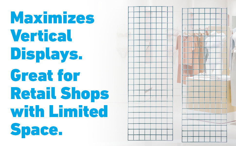 Set 4 Gridwall Panels 2' x 6' Grid Wall Display Chrome Panel Steel 9 Connectors