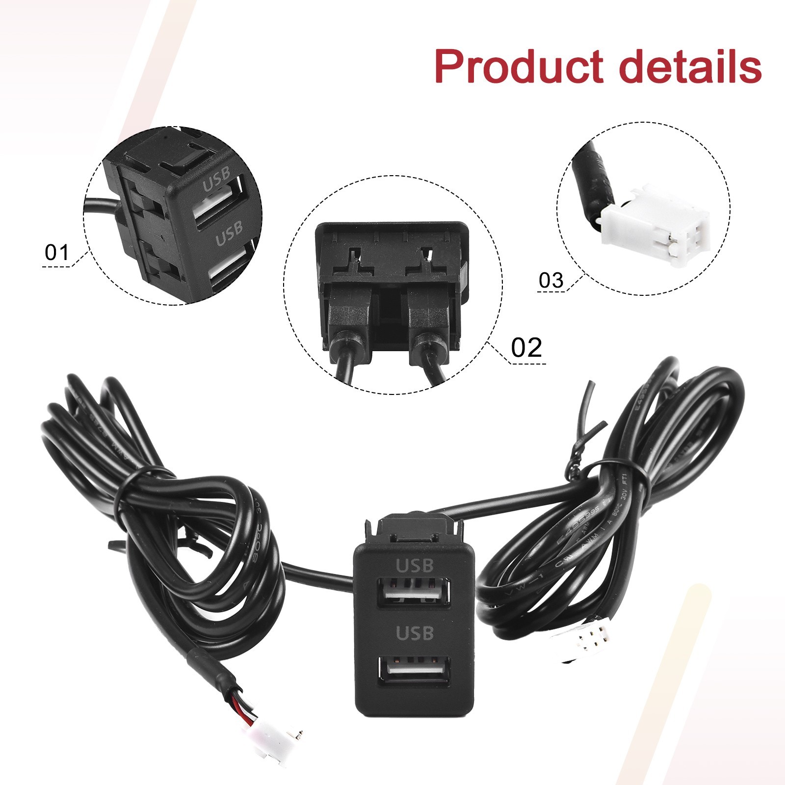 Reliable Performance Car Dual USB Port Panel Interface Extension Cable