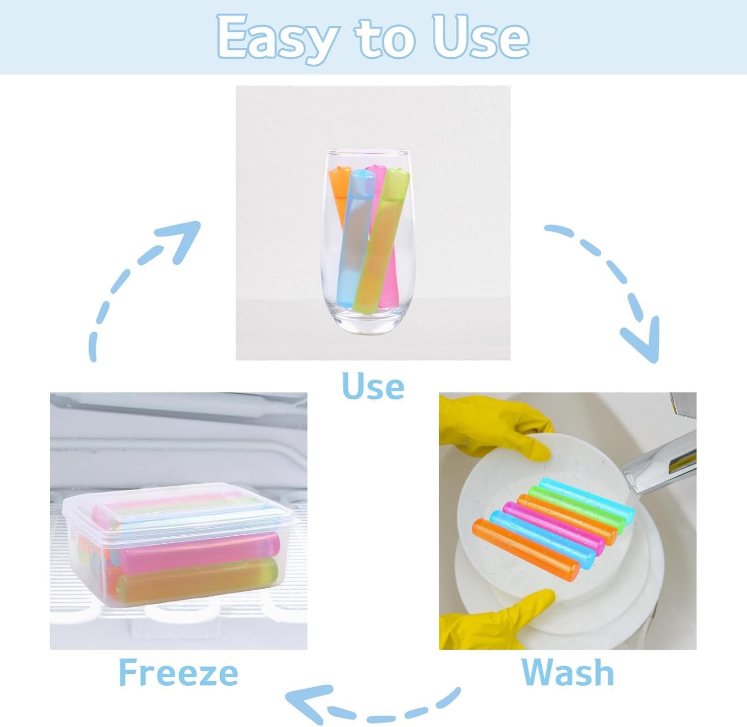 Reusable Ice Cube with Lid and Bin, 8 Pack Plastic Cubes 8 Pack, Sticks