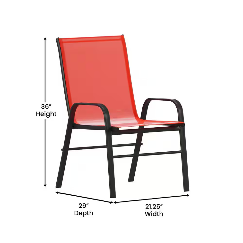 Brazos Red 5-Piece Metal Rectangular Table and 4-Red Flex Comfort Stack Chairs O