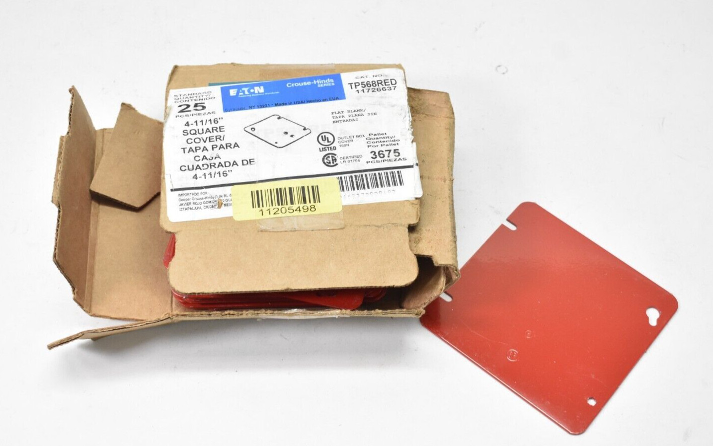 Eaton Crouse Hinds TP568RED Series Flat Blank Square Box Cover Steel Red 25 Pack