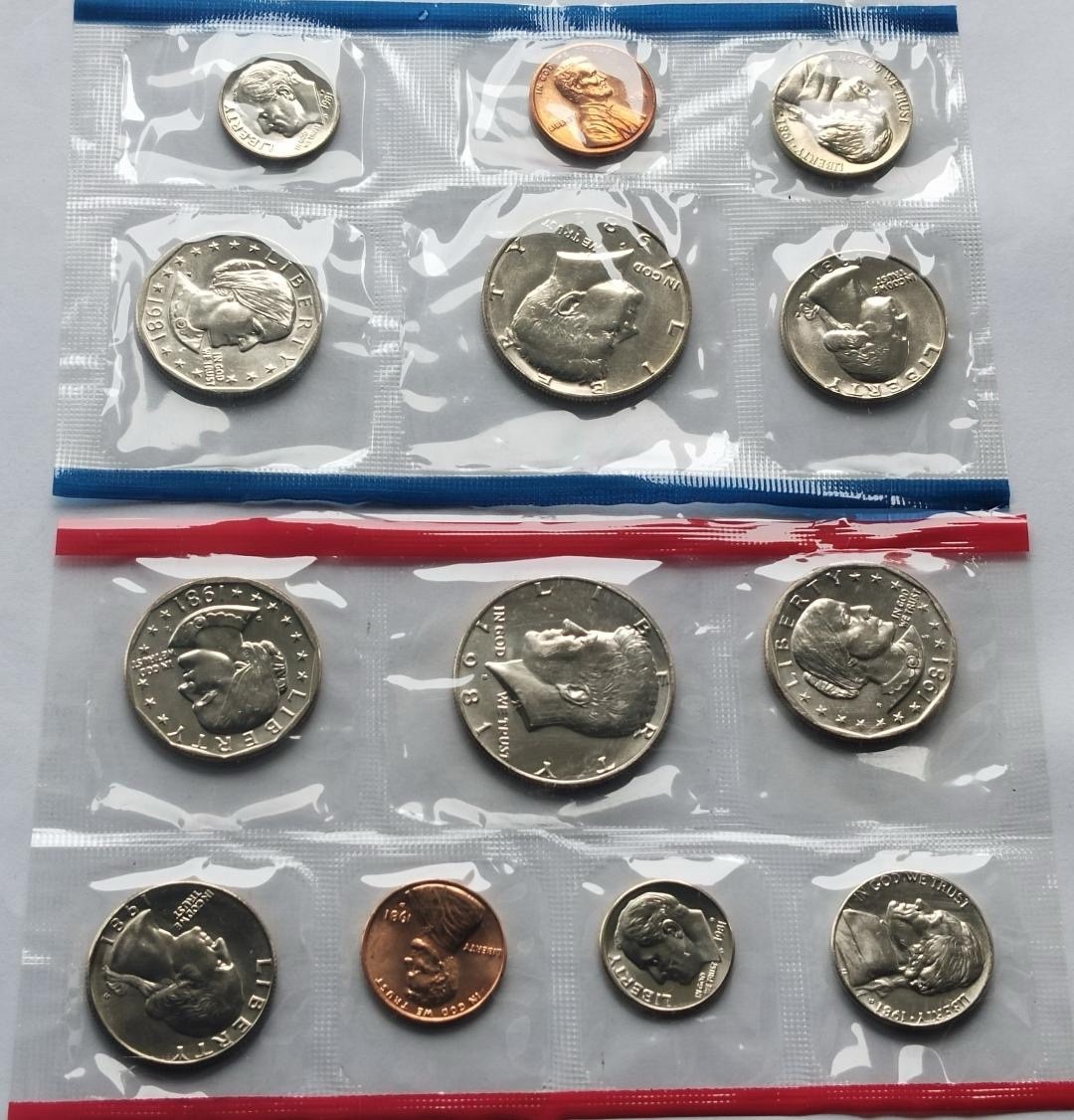 1981 P,D & S USA, United States of America 13 Coin Unc Mint Set Kennedy, 3 SBA’s