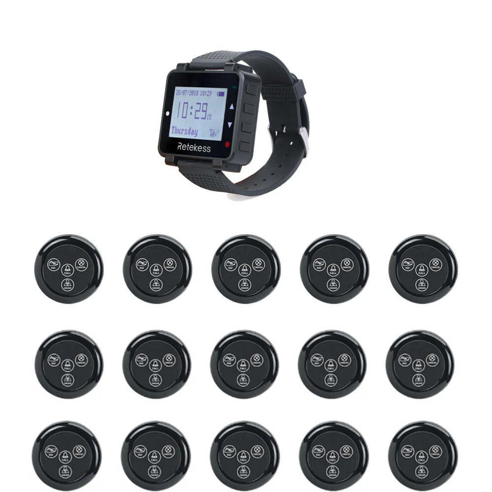 T128 Wireless Calling System Guest Queuning Waiter Watch 15 call Button Cafe