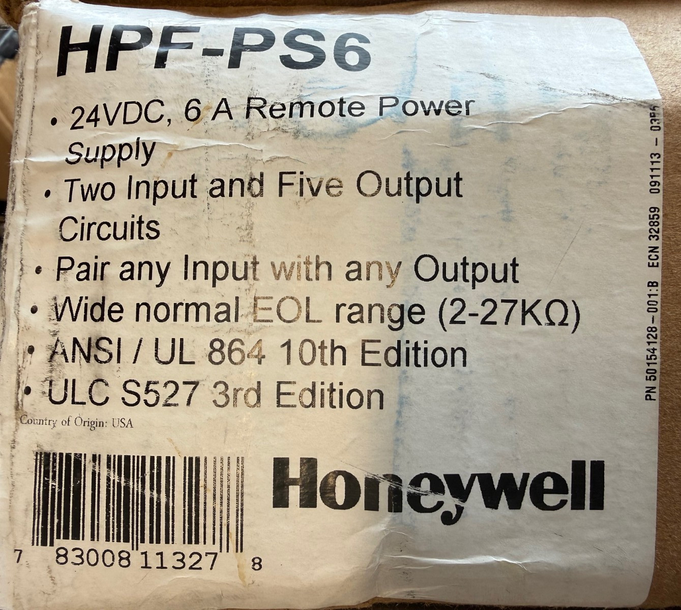 Honeywell HPF-PS6 Fire Alarm Control Panel Power Supply 24VDC 6A