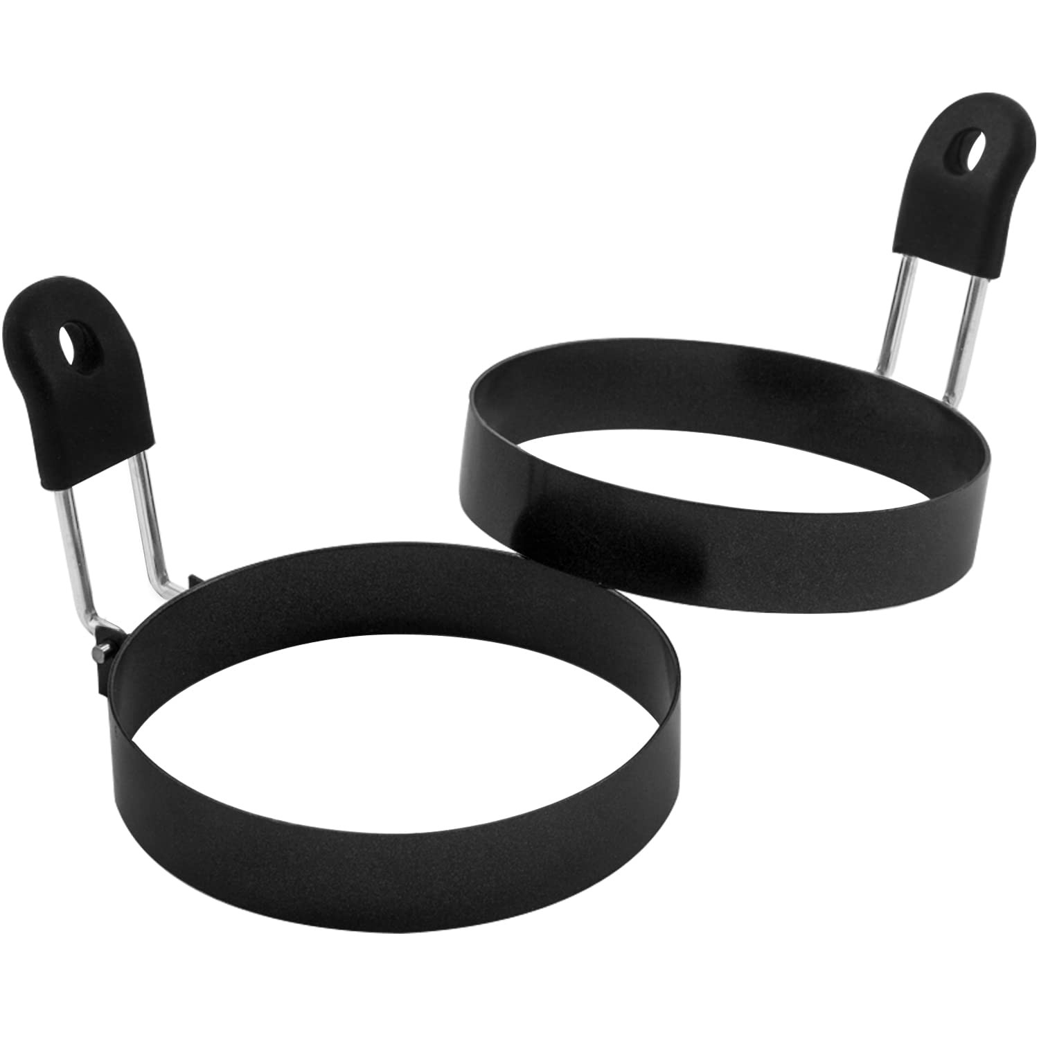 COTEY 3.5" Egg Rings Set of 2 with Silicone Handle, Large Ring 3.54", Black