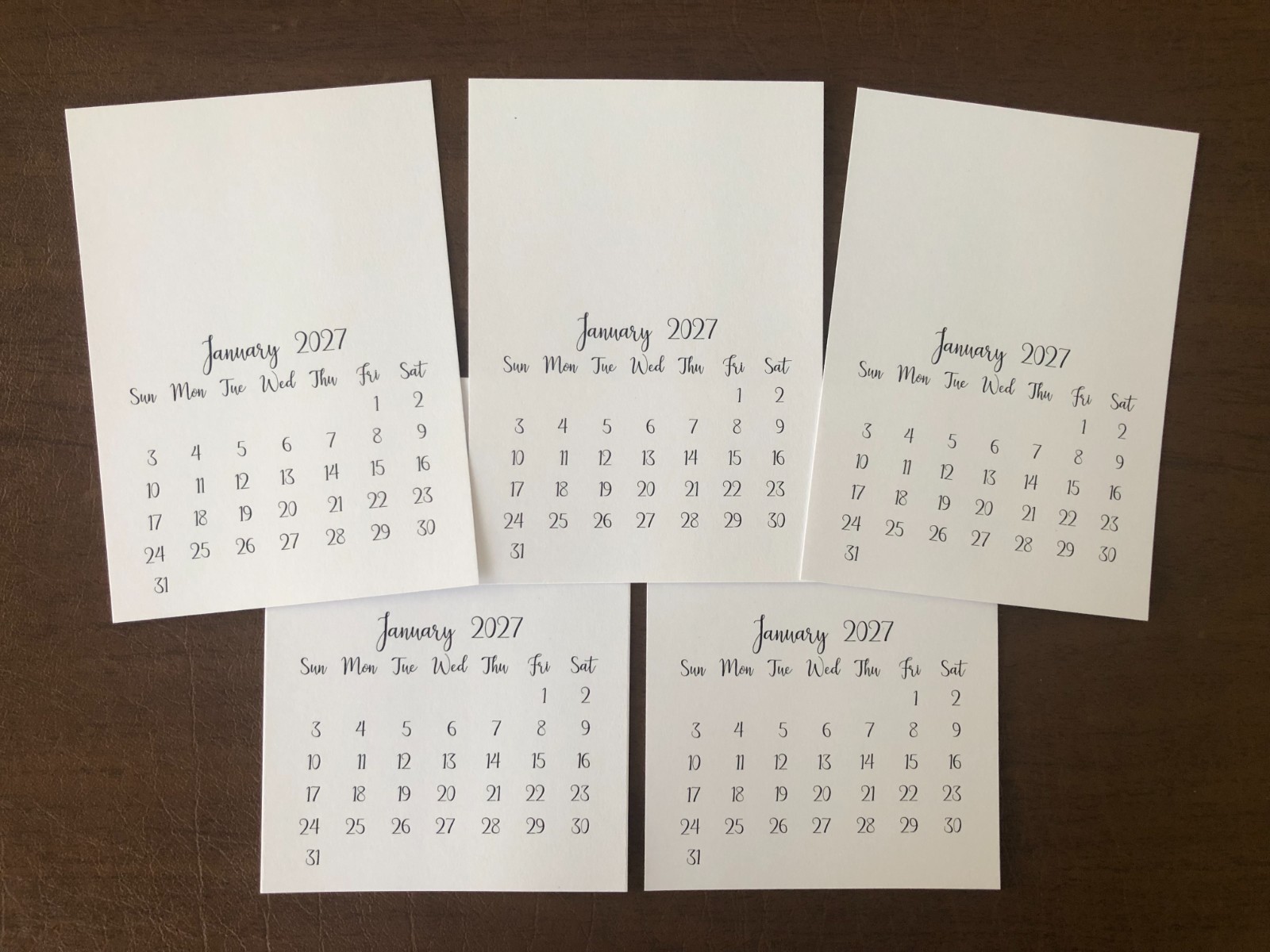 2027 Mini Blank Calendar 3.5" x 5" DECORATE, STAMP, DIY (Script Font- Lot of 5)