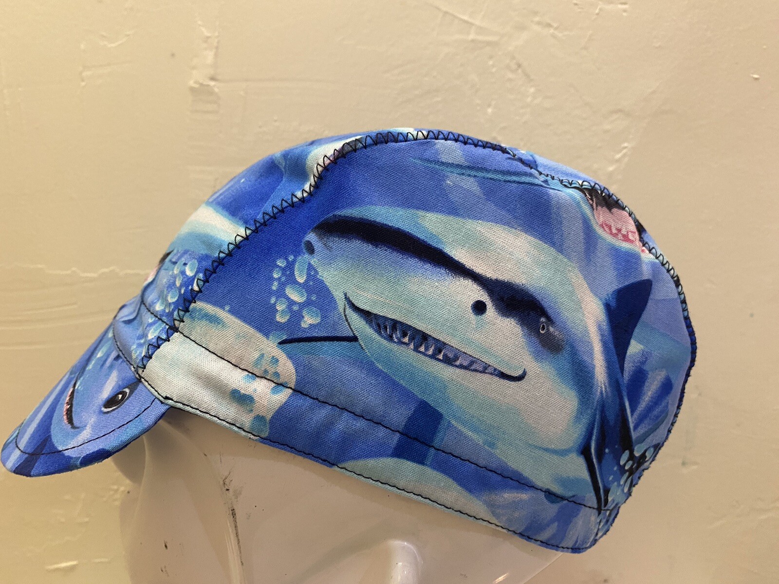 CYCLING CAP  SHARK SMILE 100% COTTON  HANDMADE IN USA NOT FROM CHINA L,M,S