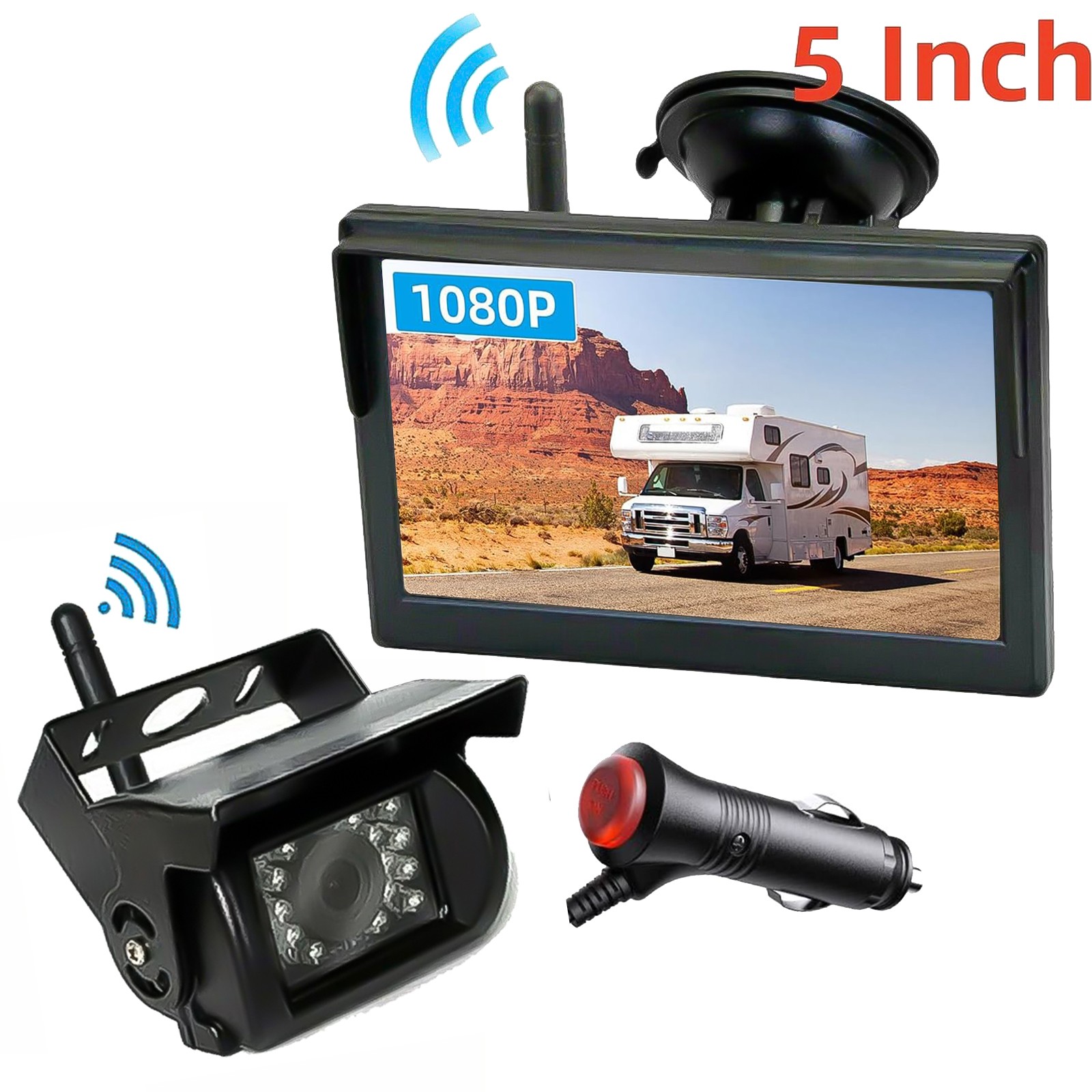 2.4G Digital Wireless 5" Monitor Backup Camera 12-24v For Car Truck RV Reversing
