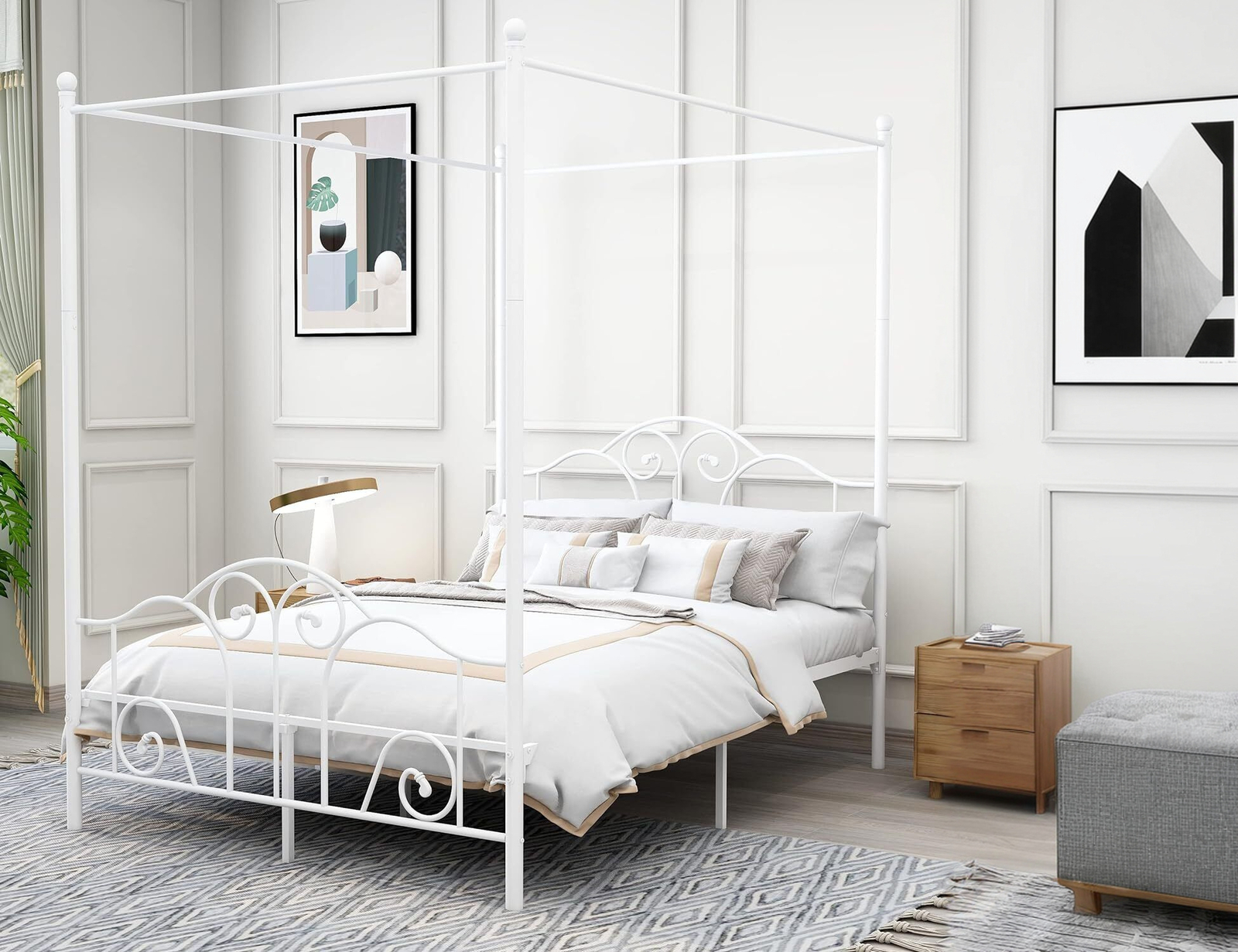 Industrial Metal Platform Canopy Bed Frame Full size  with Easy Assembly