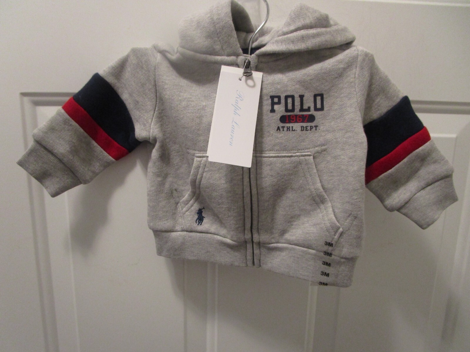 POLO RALPH LAUREN BABY FULL ZIP LOGO GRAY HEATHER HOODIE SIZE 3 MONTHS   NEW