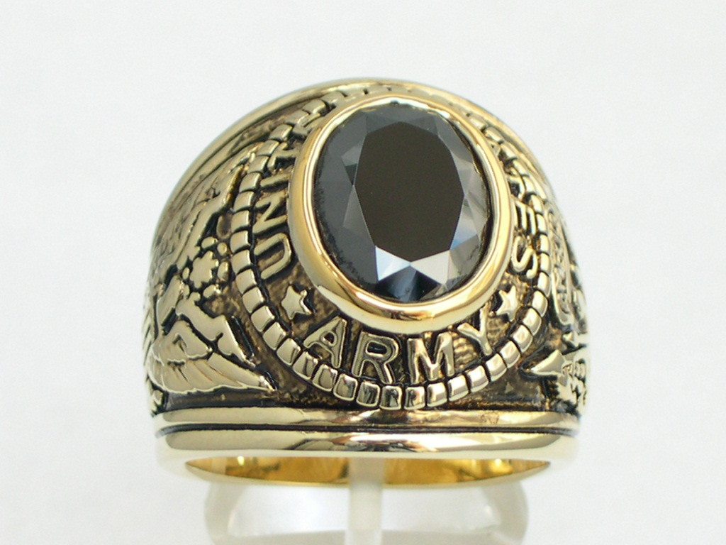 12X10mm United States Army Military Black Jet CZ Stone Men Gold Plated Ring 7-15