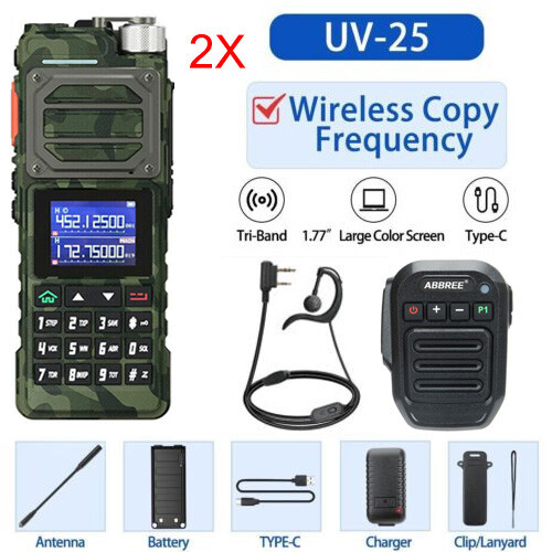 Baofeng UV-25 Walkie Talkie Long Range Tri-power Two Way Radio&Bluetooth Mic X2