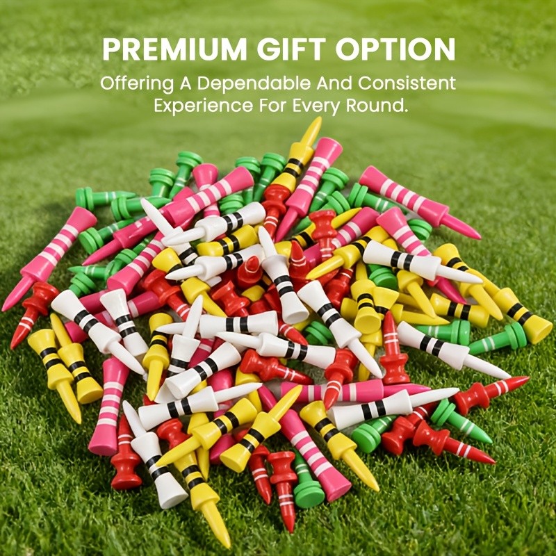 Wooden Golf Castle Golf Tees 100 Pack with Step Down Design & Stripes
