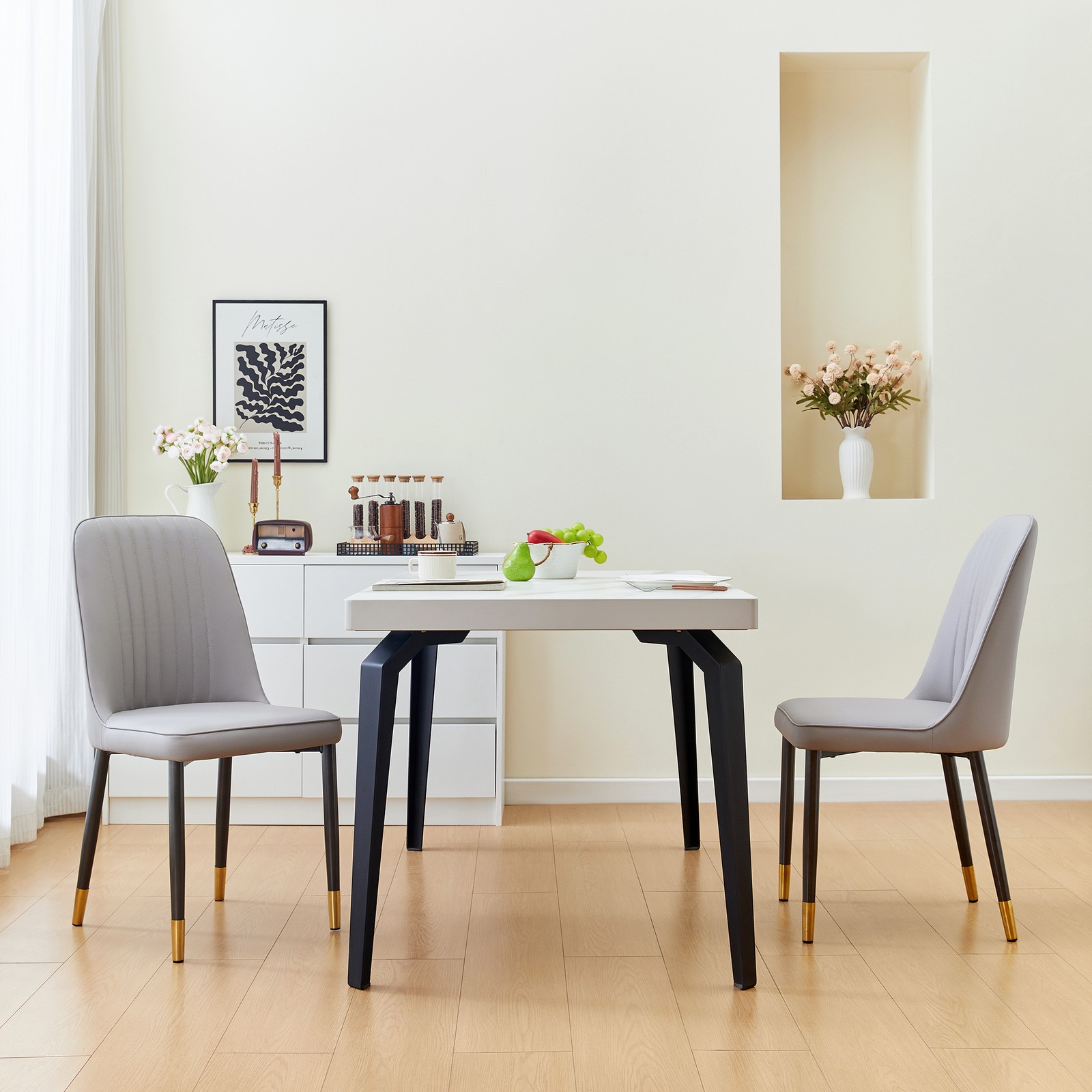Set of 2 Grey Dining Chairs with Thick Cushions: Modern Kitchen Chairs
