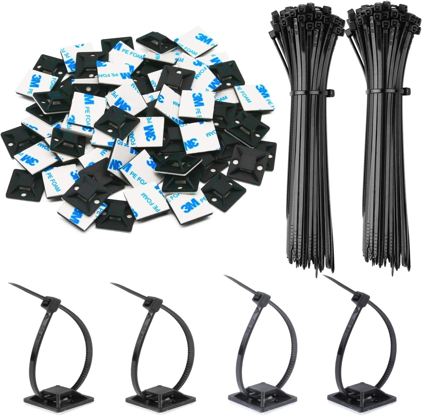 140 Pack 3/4" Zip Tie Adhesive Mounts Self Adhesive Cable Base Holders Black