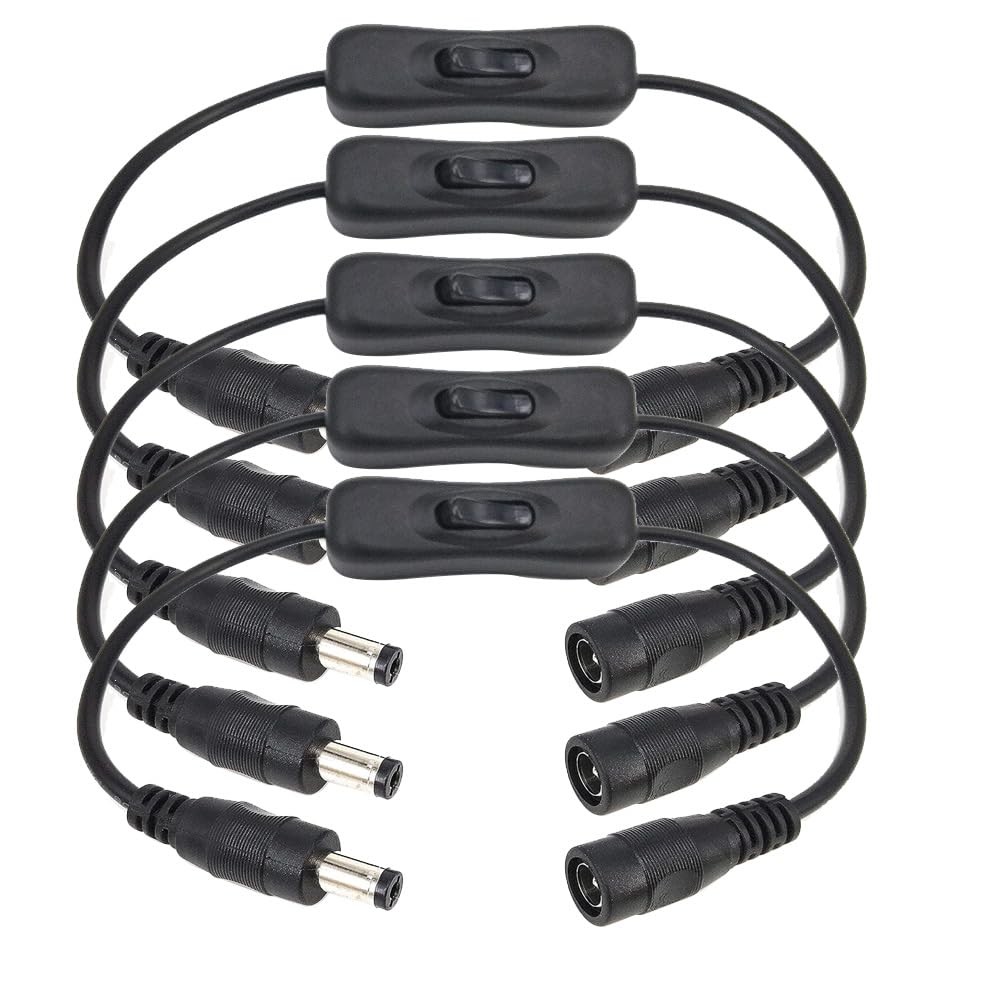 Gebildet 5pcs 12V LED Strip Light Inline On/Off Switch Cable DC Jack 30cm