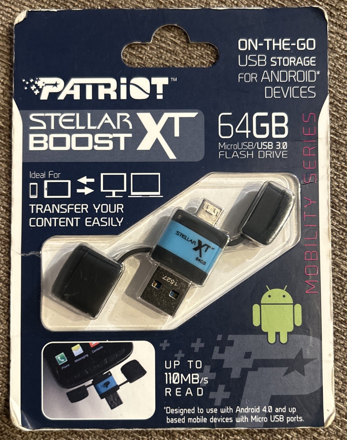 Patriot Stellar Boost XT 64GB  microUSB/USB 3.0 OTG Flash Drive Sealed NOS