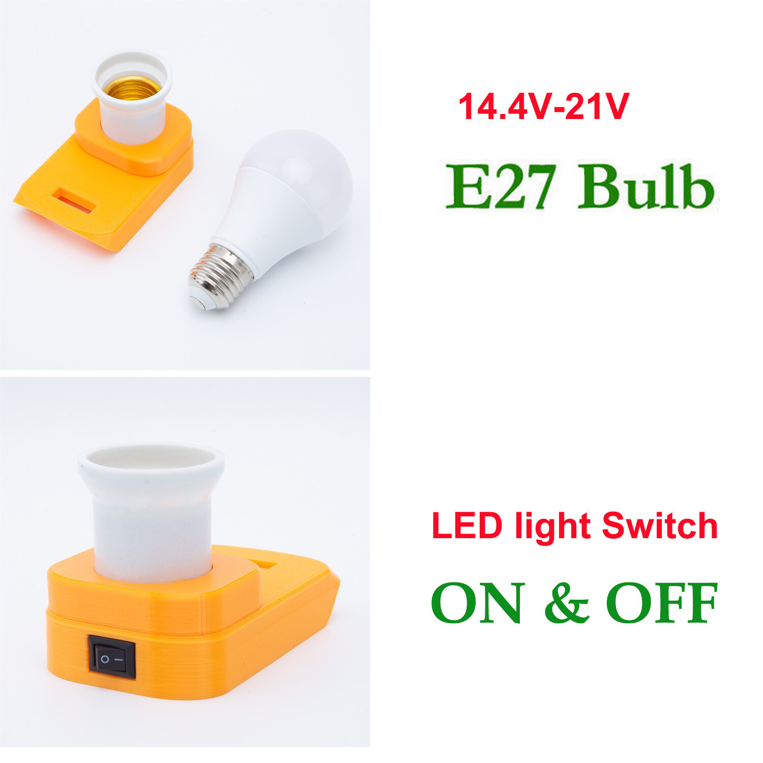 Portable E27 Bulb Lamp LED Work Light For Dewalt 20V MAX Series Lithium Battery