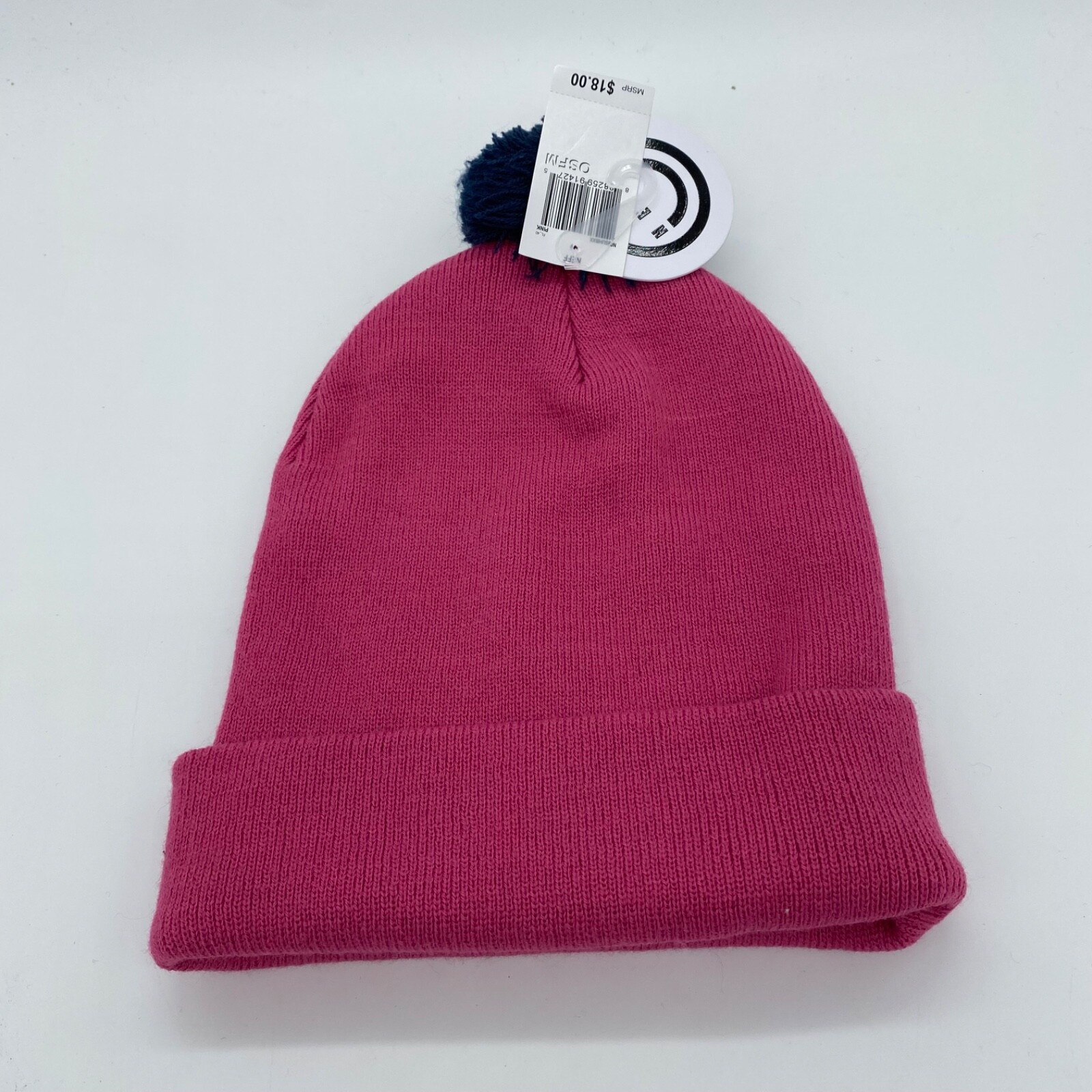 Neff Unisex Cuffed Winter Hat with Pom Warm Solid Pink Neff Logo One Size
