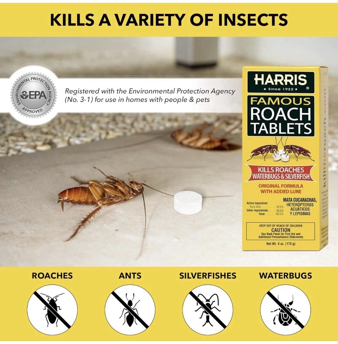 Harris Roach Tablets, Boric Acid Roach and Insects Killer with Lure, Alternative