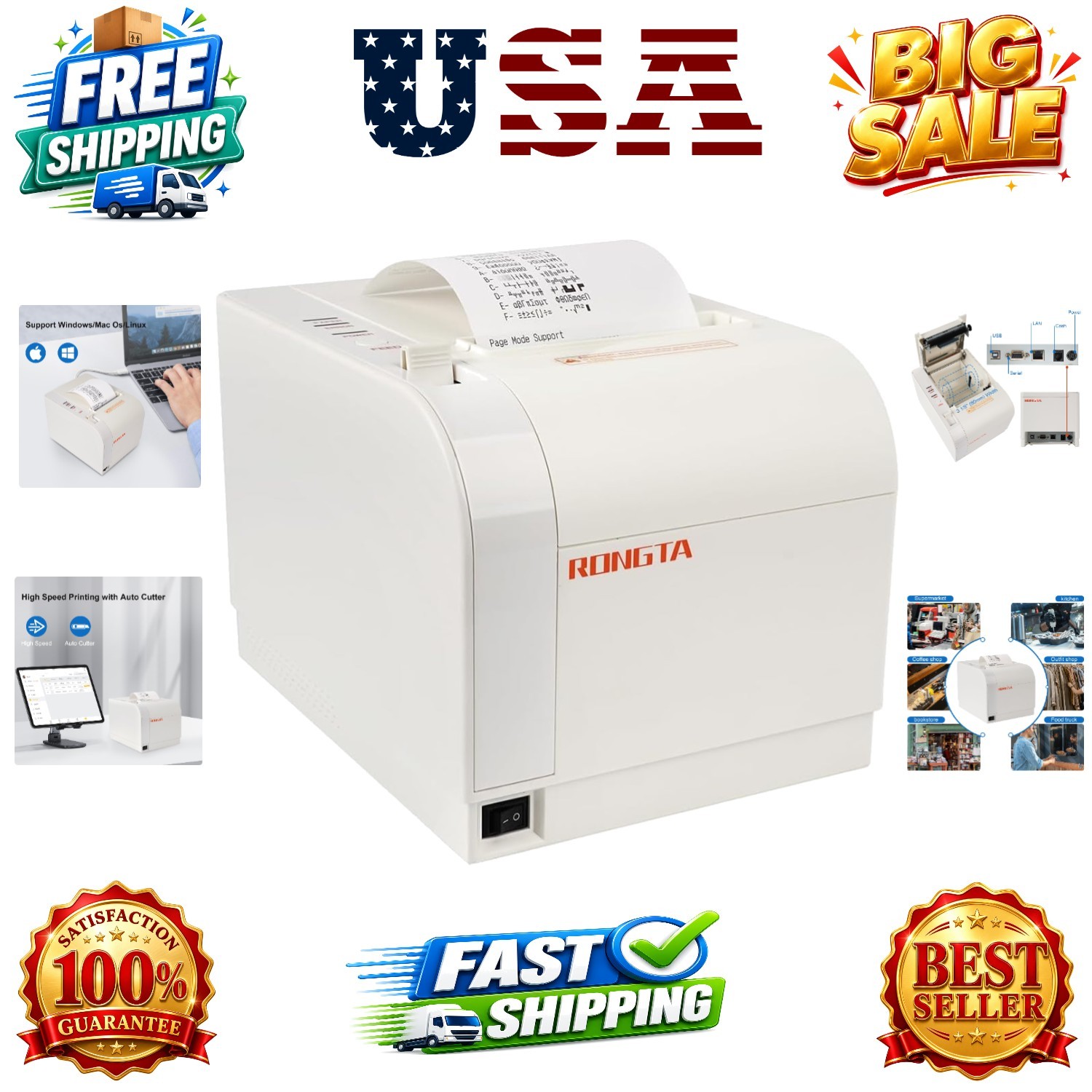 Thermal Receipt Printer, 80mm Receipt Printers, Thermal Pos Printer with Auto...