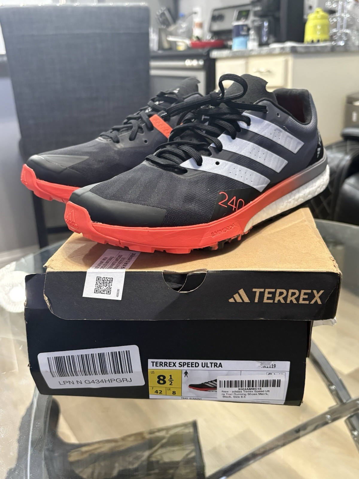 adidas Terrex Speed Ultra HR1119 Trail Running Shoes Black Red Mesh Men's US 8.5
